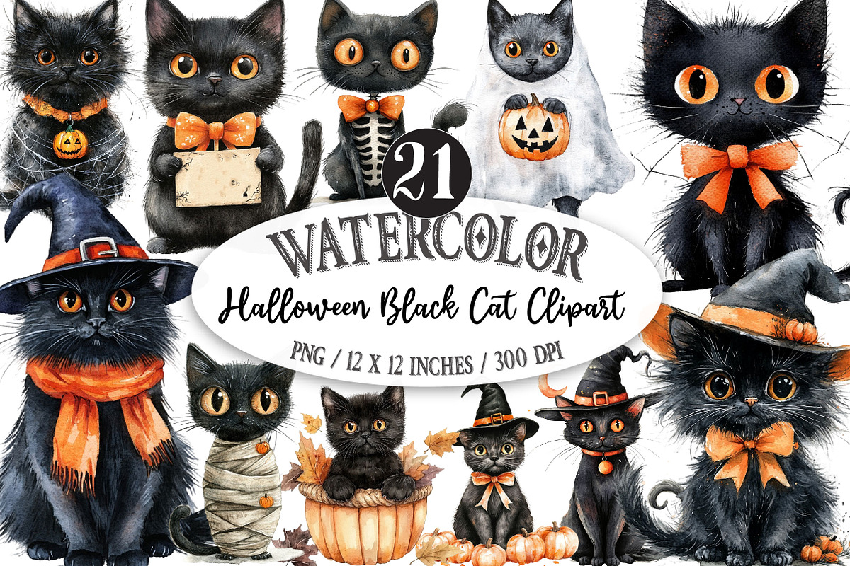 Halloween Black Cat Clipart PNG, a Seasonal Illustration by Designking (Photo 1 of 4)