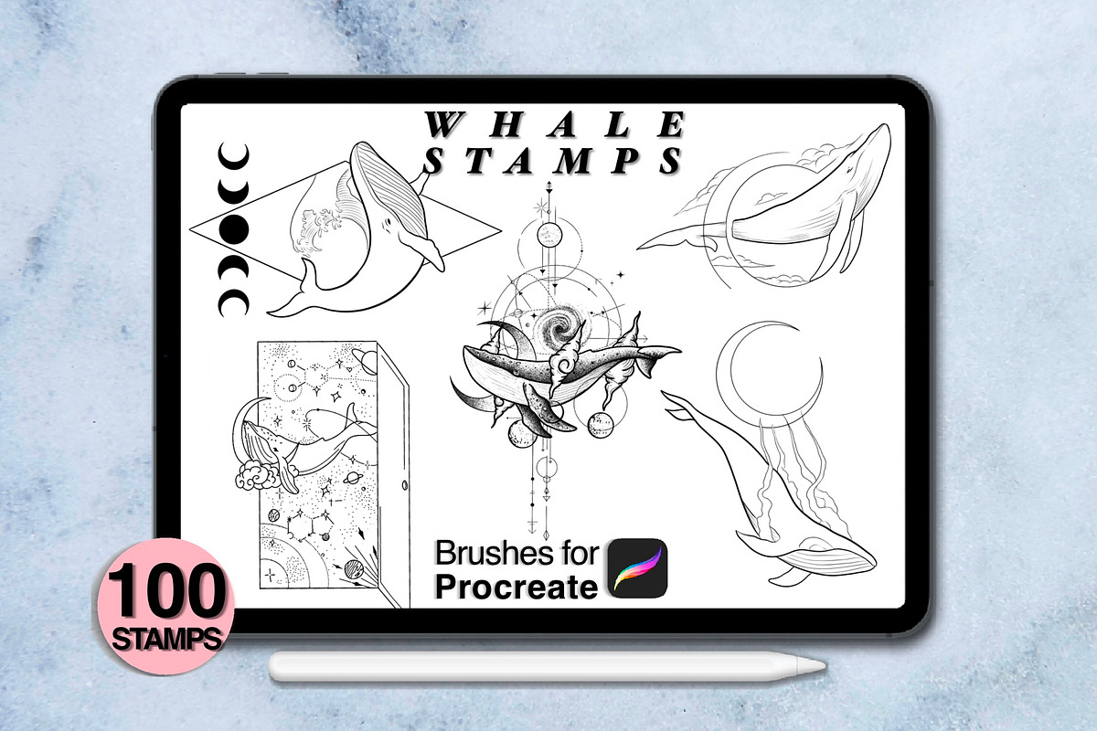 100 procreate whale stamps, a Brush Add-On by Arts For Peace (Photo 7 of 9)
