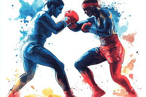 Female and male boxers facing off in, a Sports & Recreation Photo by Pixeness Studio