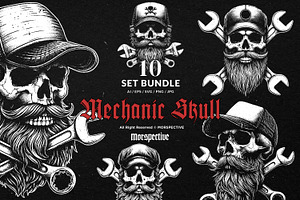 10 Bundle Dark Art Mechanic Skull, an Illustration by Morspective