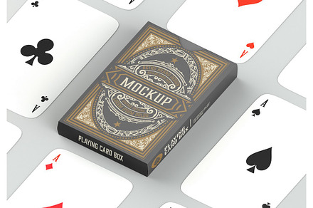 Box with Playing Cards Mockup, a Packaging Mockup by OneVectorStock