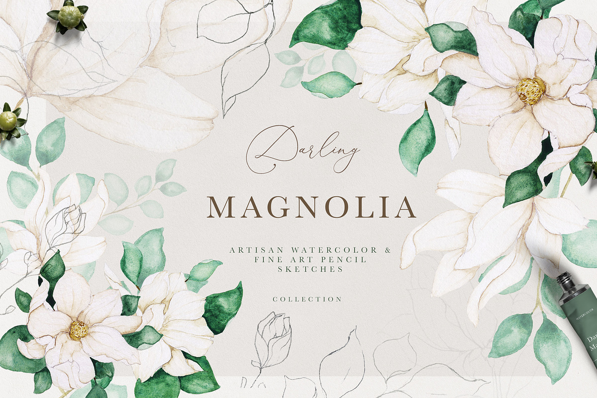 Floral Line Art & Watercolor Set, an Illustration by Laras Wonderland (Photo 1 of 9)