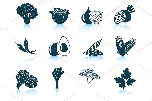Set Of 12 Vegetable Icons