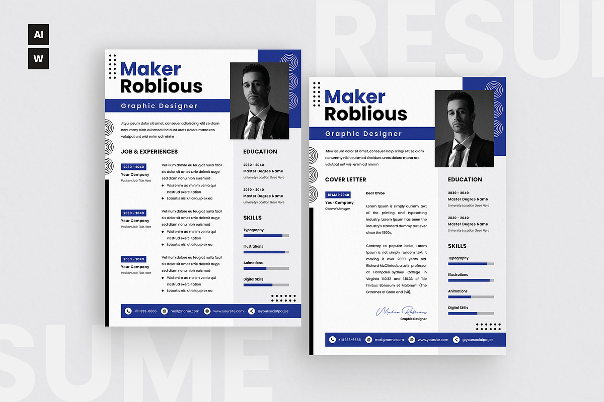 Blue Background Resume CV, a Resume Template by iDoodle Studio (Photo 1 of 4)