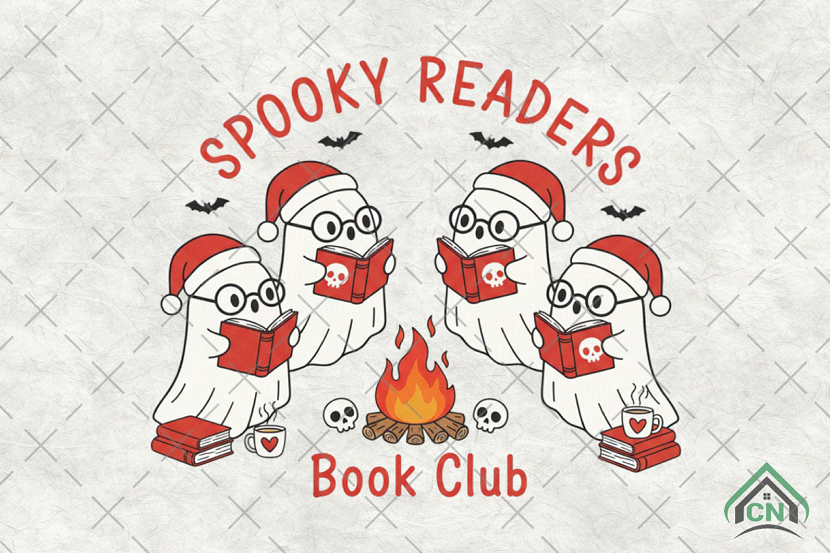 Festive Ghost Reading PNG, an Illustration by Craft Nest (Photo 1 of 6)