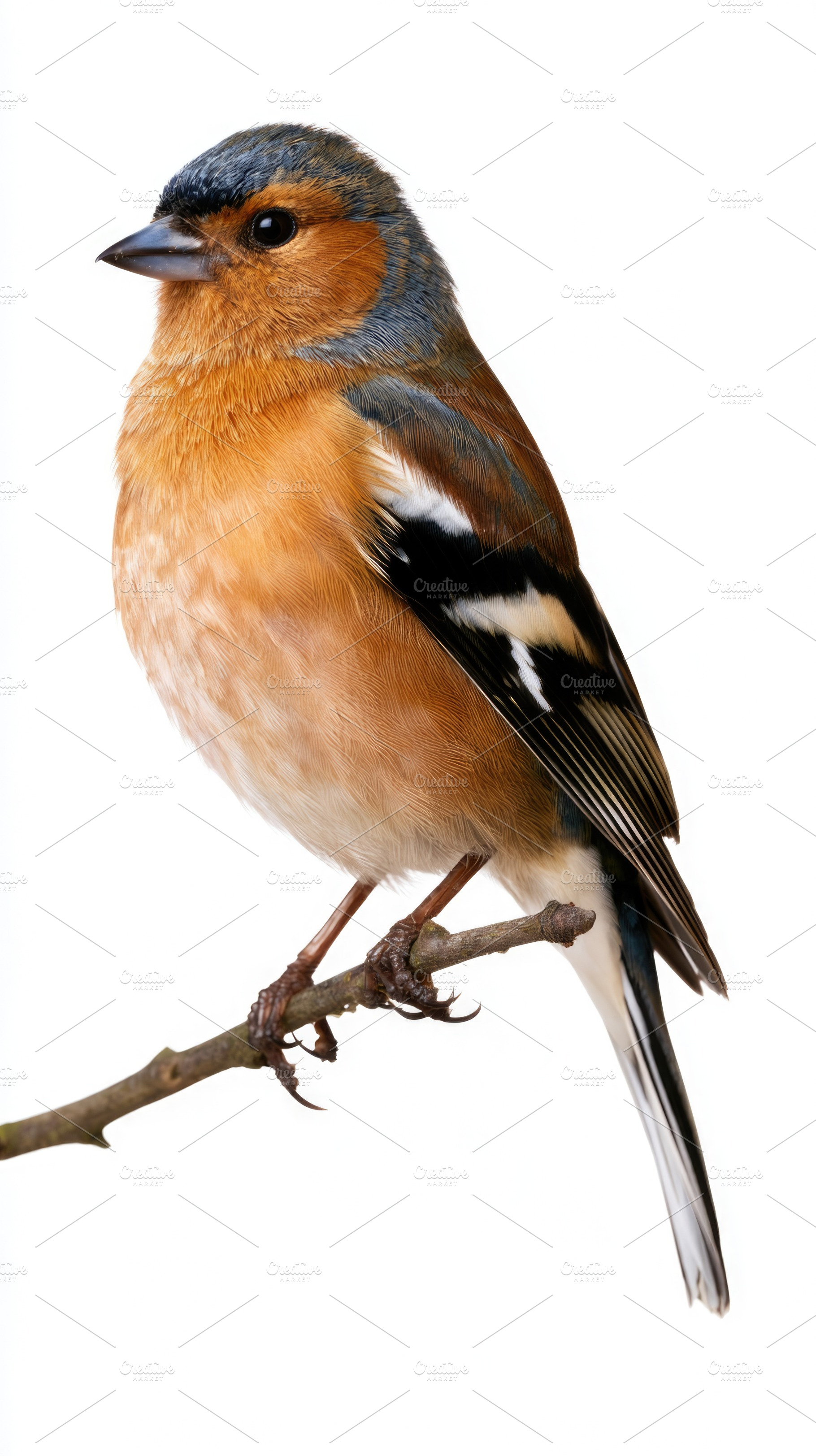 Common chaffinch perched on branch isolated on white background, an Animal Photo by José Manuel Gelpi