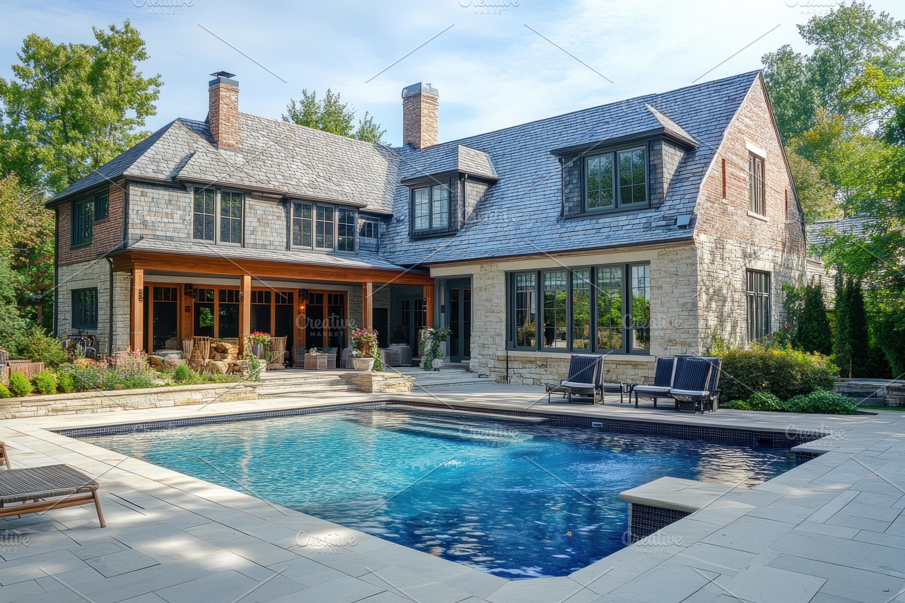 Elegant residential backyard featuri, a Photo by Tanuart