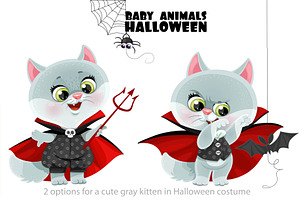 Cartoon kitten in Halloween costume, an Animal Illustration by Azuzlikus