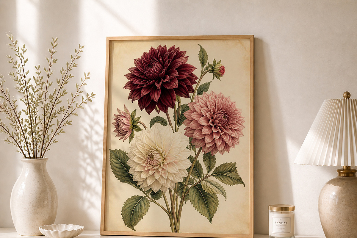Vintage Dahlia Botanical Wall Art, a Decorative Illustration by elfy creative (Photo 2 of 5)