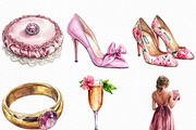 Watercolor Pink Wedding Day Clipart, an Illustration by Craft Nest (Thumbnail 5 of 6)