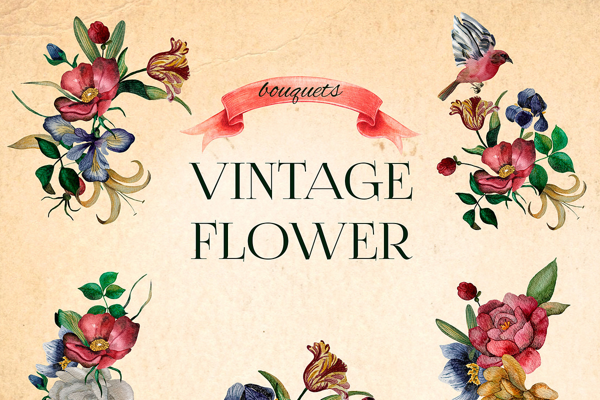 Watercolor Vintage Romantic Flowers, an Object Graphic by Kate Creative Studio (Photo 4 of 10)