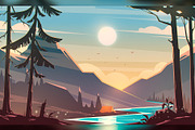 Day and night mountain river, an Illustration by Red Monkey (Thumbnail 2 of 4)