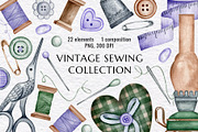 Vintage Watercolor Sewing Clipart, an Illustration by KathrineWatercolor (Thumbnail 1 of 5)