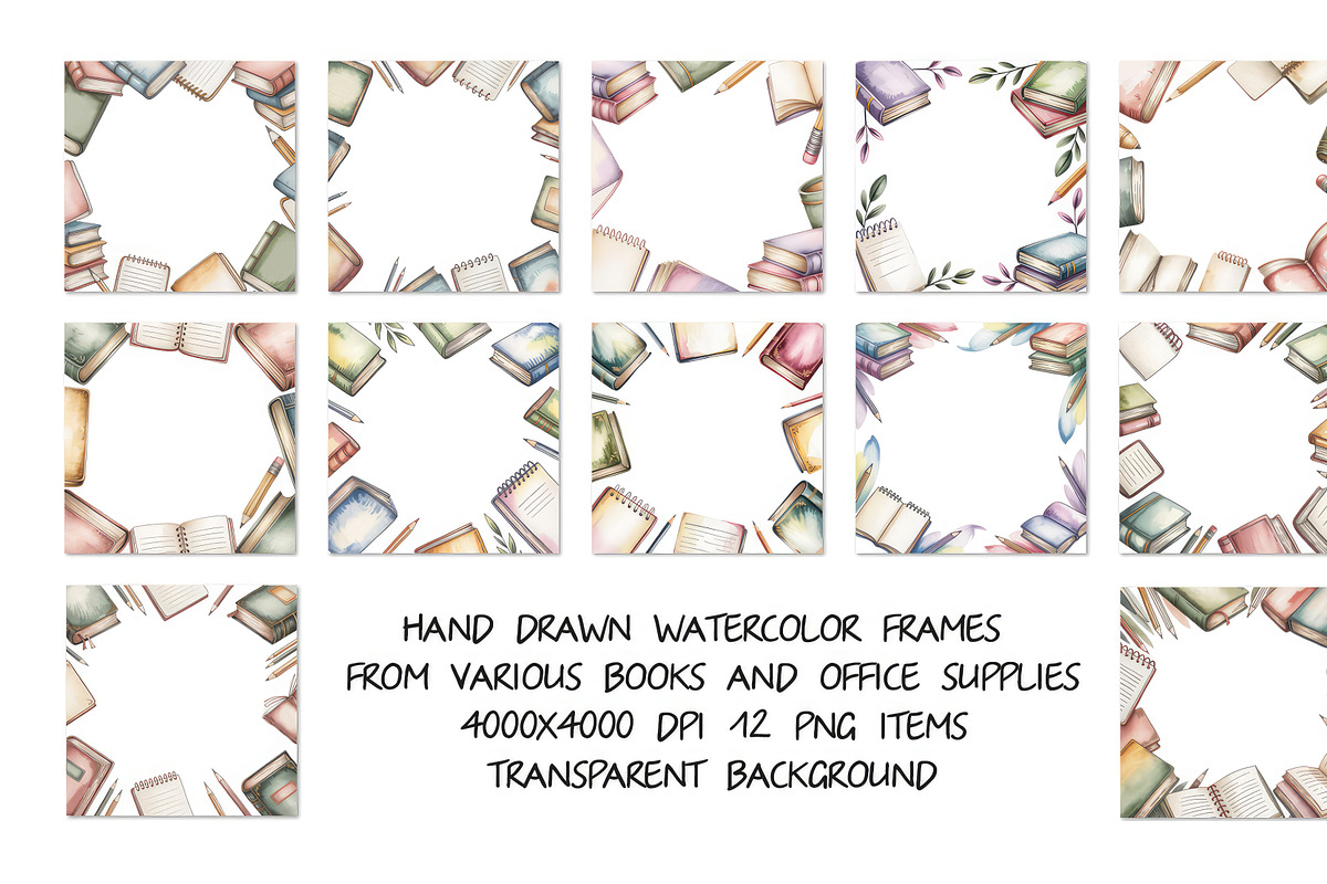 Hand drawn watercolor books frame, a Background Graphic by SketchArtStudio (Photo 1 of 3)