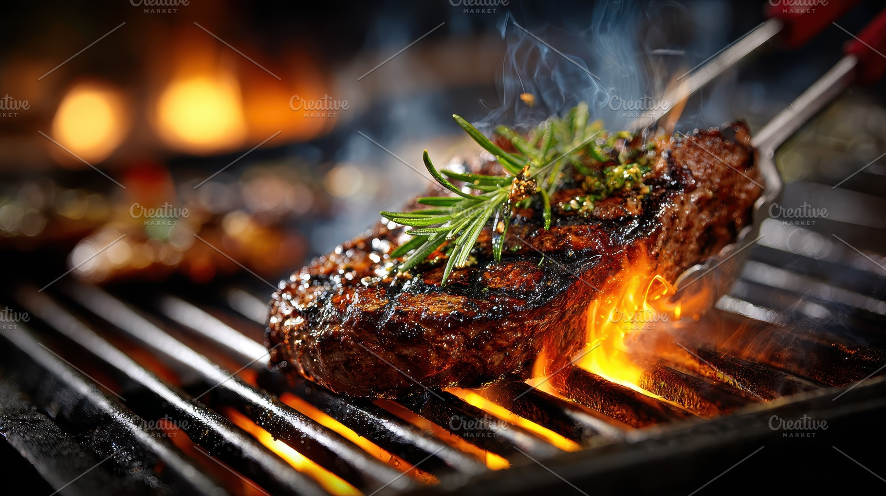 Delicious Steak Grilling on Hot Gril, a Photo by Pixeness Studio