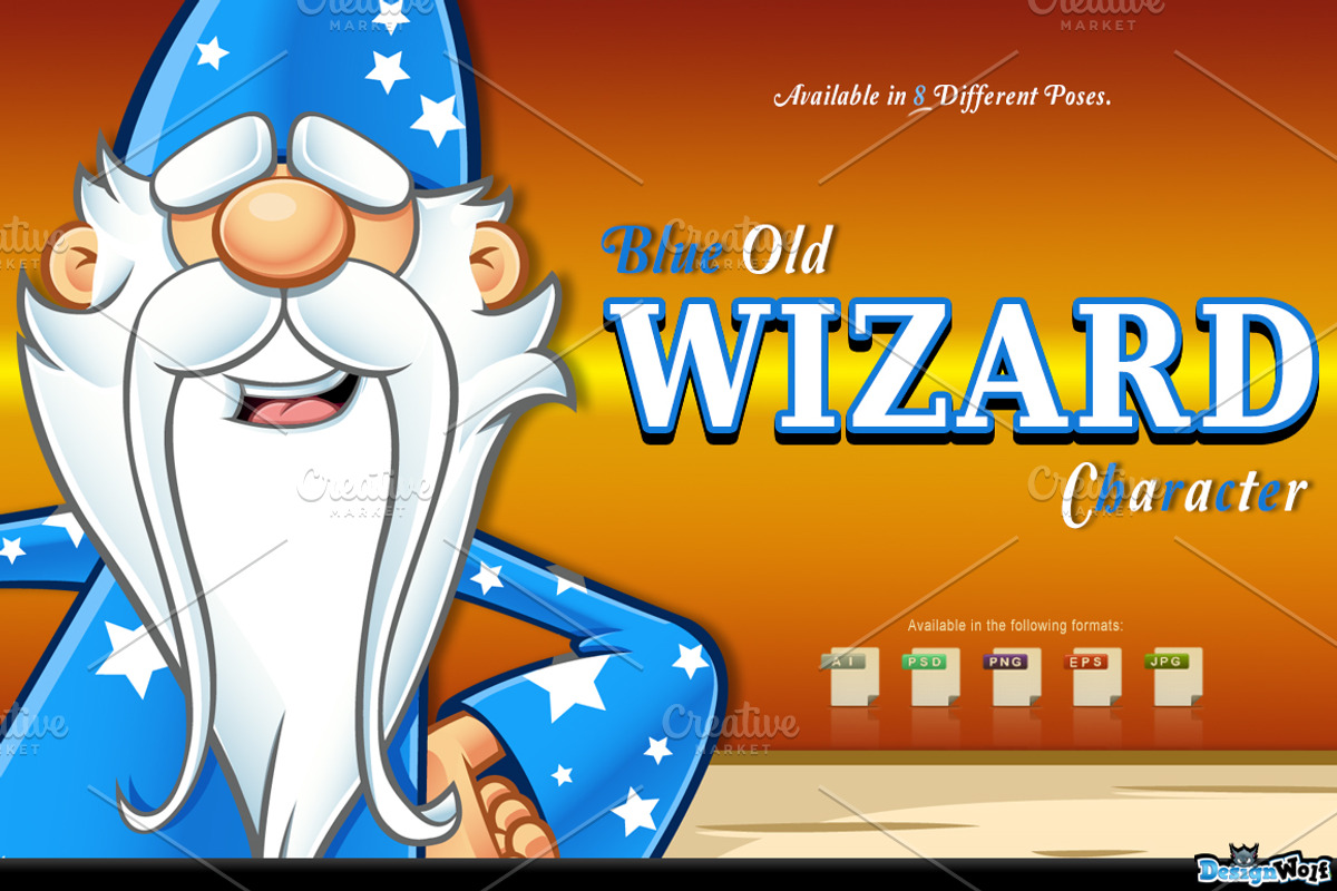 Blue Old Wizard Character, an Illustration by DesignWolf (Photo 1 of 2)