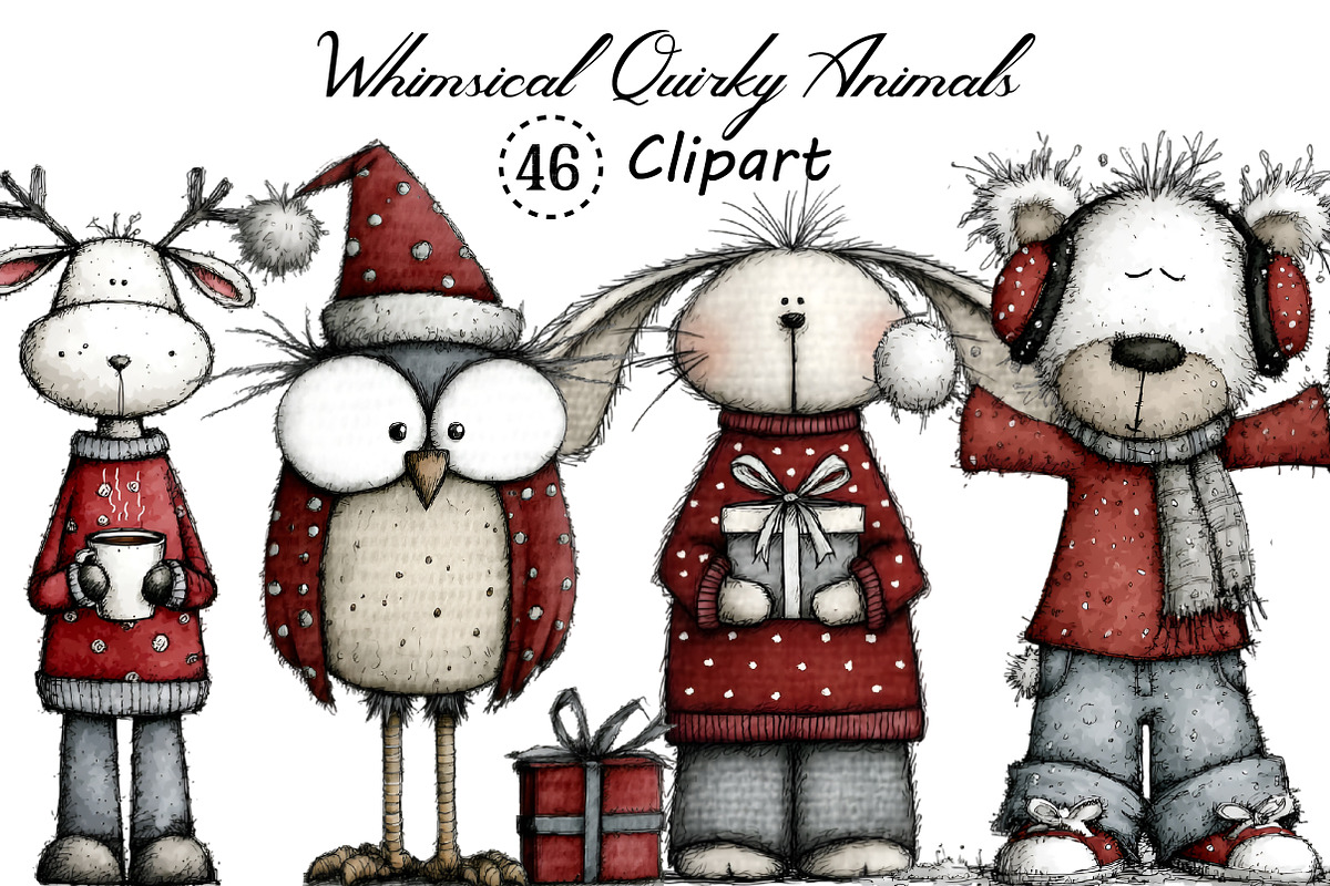 Whimsical Quirky Animals Clipart, an Illustration by Creative Art (Photo 1 of 13)