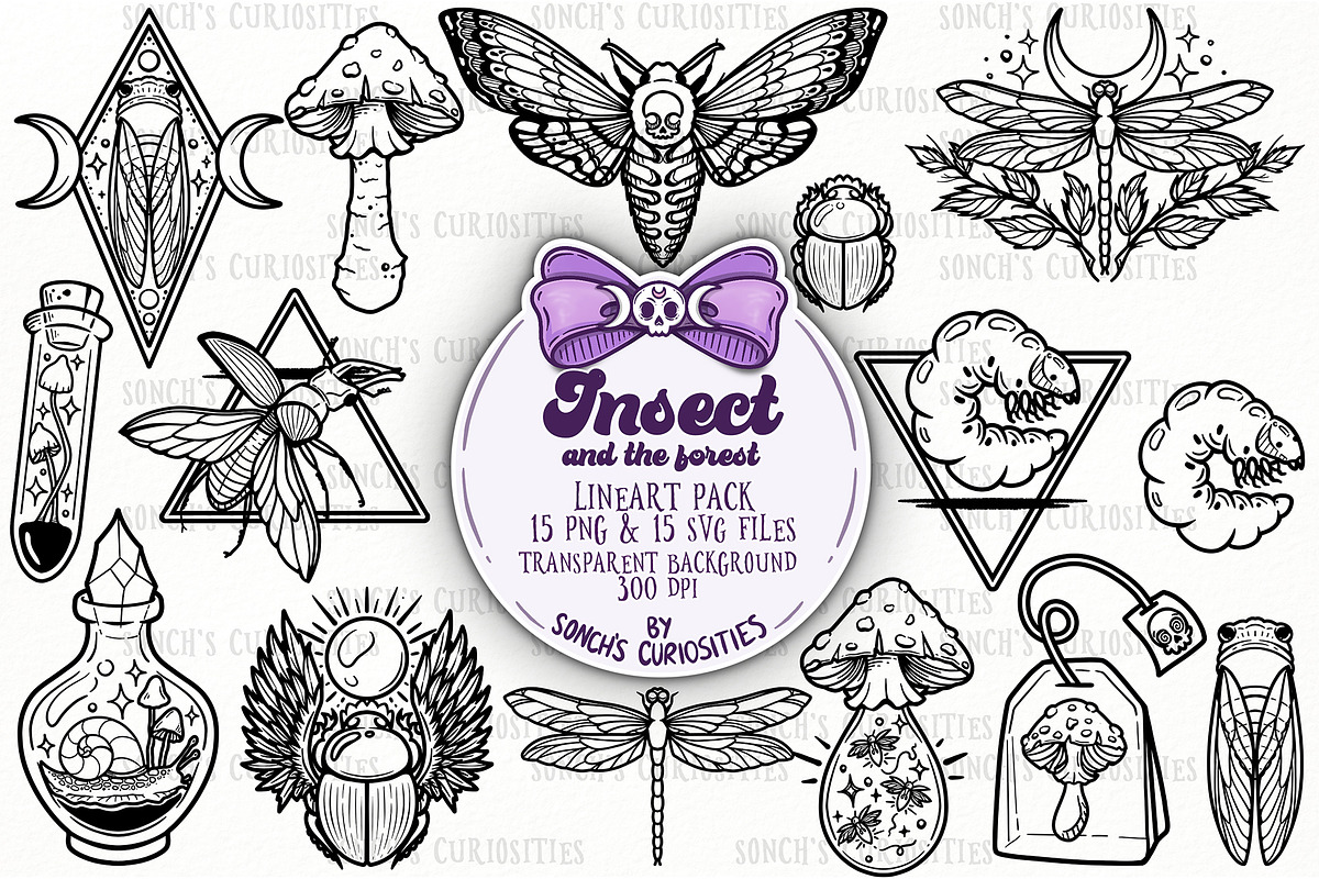 Insect and Forest Lineart, bugs SVG, an Animal Illustration by Sonch' s Curiosities (Photo 1 of 2)