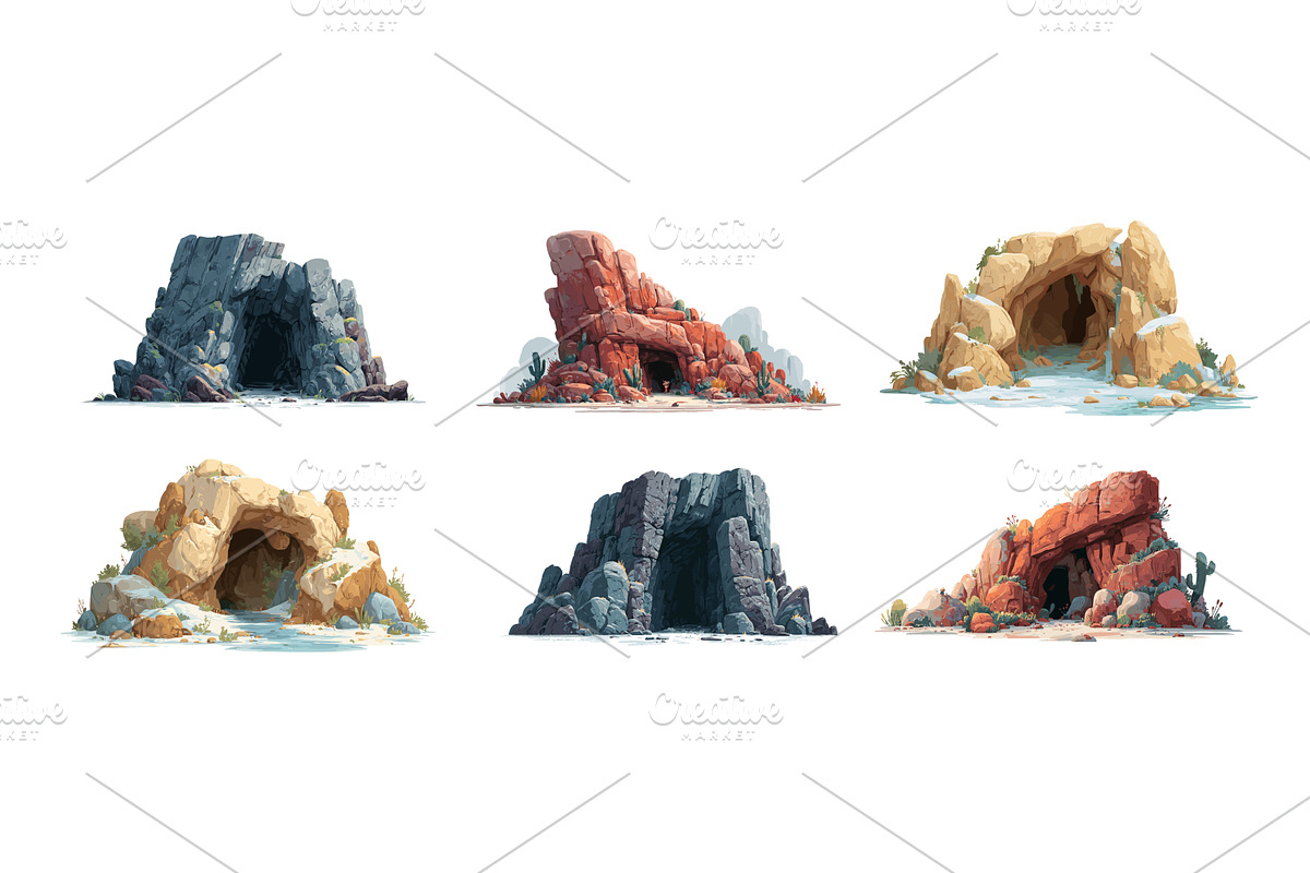 Rock cave entrance cartoon vector, an Illustration by Onyx