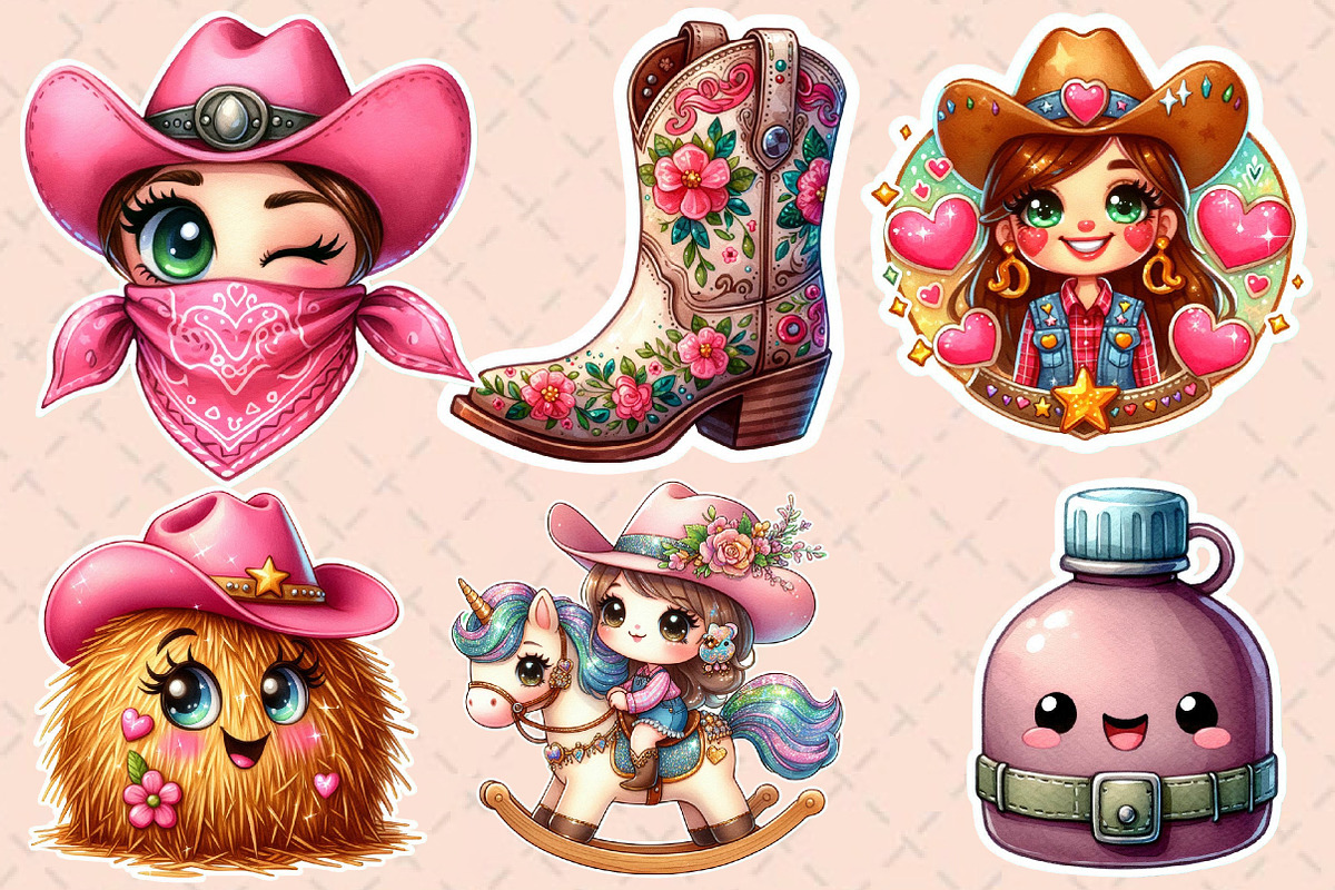 Kawaii Cowgirl Sticker Clipart, an Illustration by Designworld (Photo 4 of 6)
