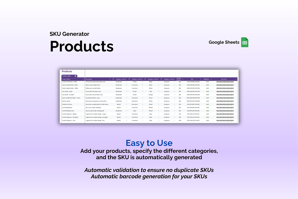SKU Generator - Google Sheets, an App Template by Ardent Workshop (Photo 3 of 5)