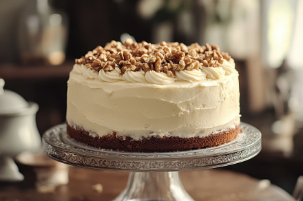 Delicious Walnut Cake on Glass Stand, a Background Photo by Pixeness