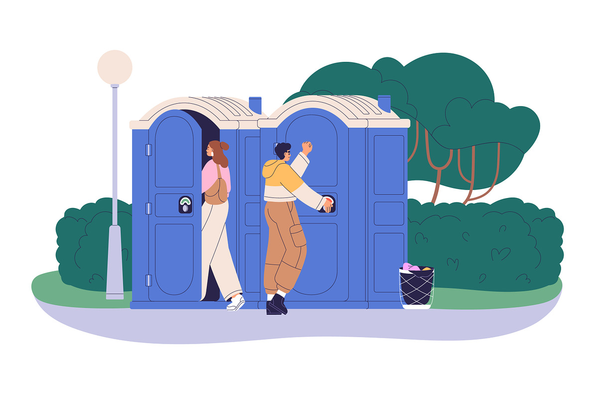 People using public toilets, WC set, a Person Illustration by Good Studio (Photo 4 of 7)
