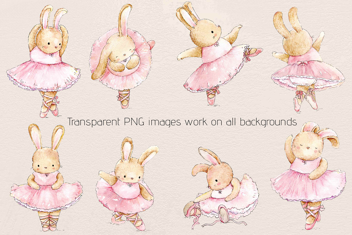 Watercolor Ballerina Bunnies, an Illustration by Jen Digital Art (Photo 6 of 6)