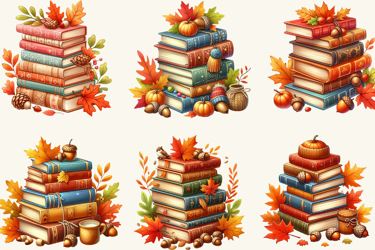 Watercolor Fall Books Autumn Clipart, a Work Illustration by cherrydesign (Photo 2 of 3)