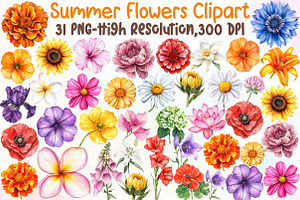 Watercolor Summer Flowers Clipart, an Illustration by Sublimation Artist