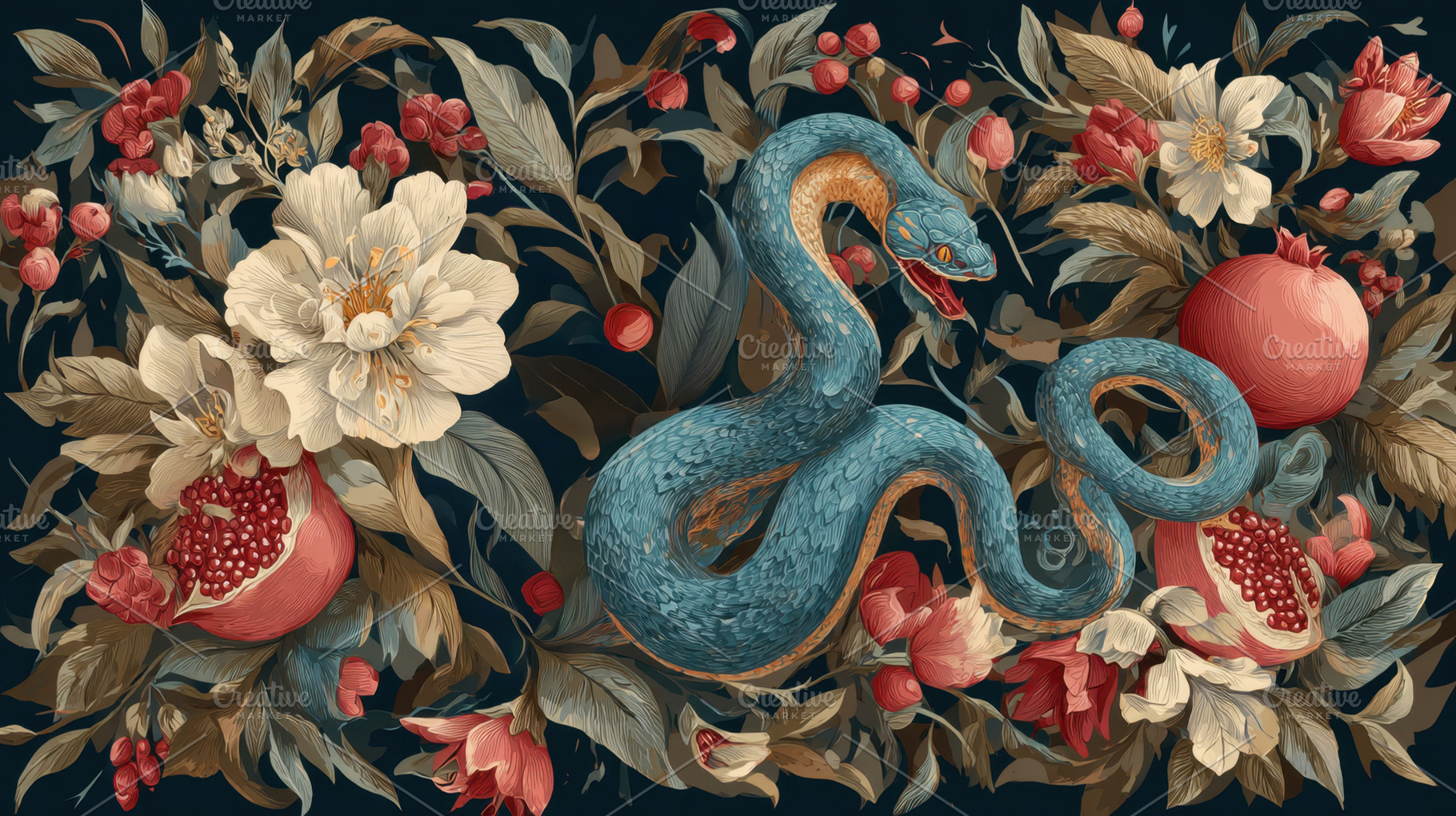 Colorful snake and flowers design, a Photo by Beautiful things