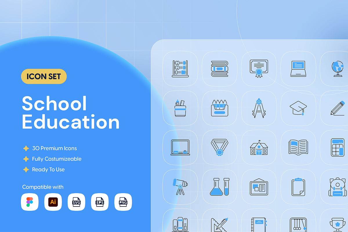 School Education Icon Set, an Outline Icon by Nathaya Studio (Photo 1 of 2)