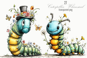 Caterpillar Whimsical Clipart, a Seasonal Illustration by Designking