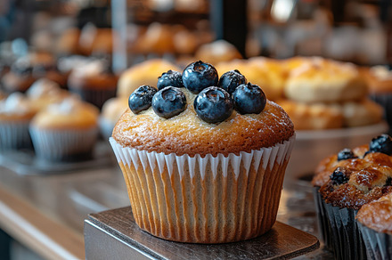 A fresh baked blueberry muffin toppe, a Background Photo by Pixeness