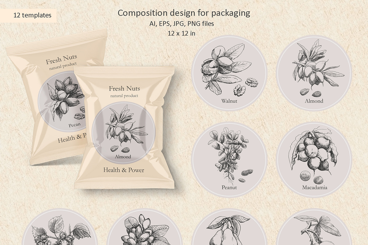 Hand Drawn Nuts set Vector, a Food Illustration by ON_lineart_store (Photo 8 of 11)