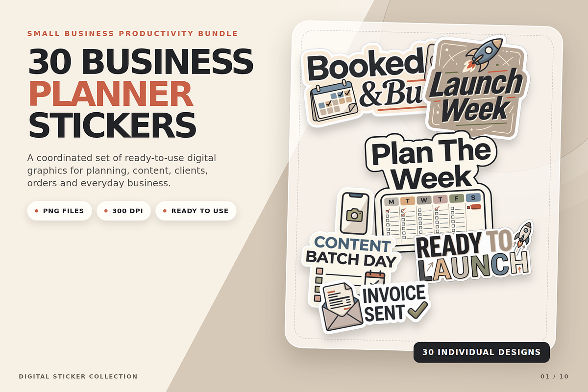 30 Business Planner Digital Stickers, a Work Illustration by Local Marketing Templates (Photo 1 of 10)