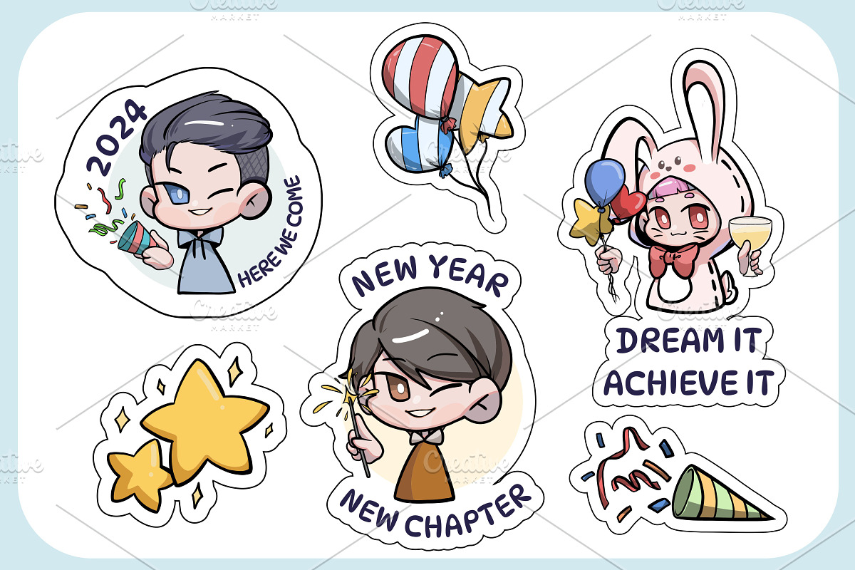 New Year Chibi Art Sticker Set 5, an Illustration by vectstudio (Photo 2 of 3)