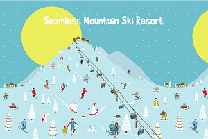 Cartoon Mountains Skyline Ski Resort