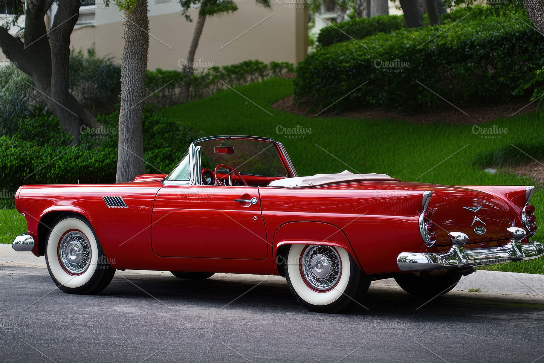 Classic Red Convertible Parked on a, a Photo by Tanuart