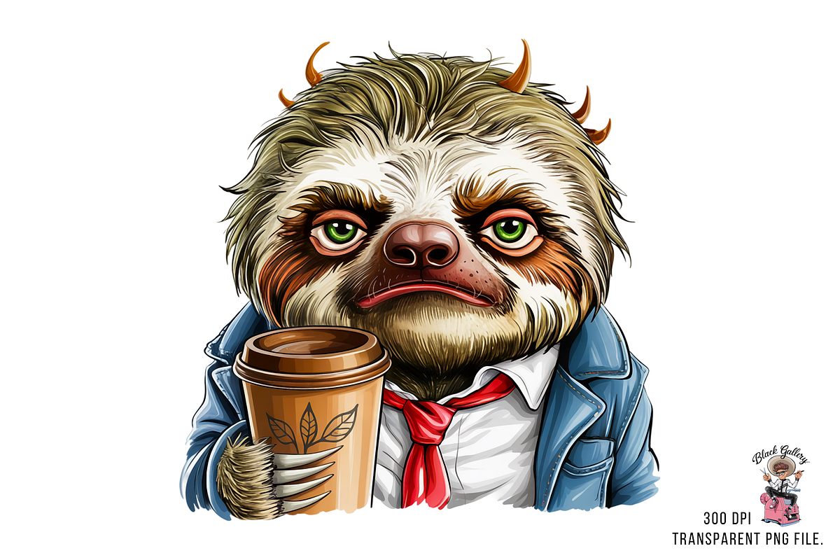 Male Sloth with Coffee Cup PNG, a Graphic by Clipart Bloom (Photo 7 of 11)