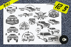 16 in 1 Set of Lowrider cars