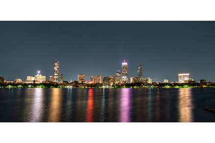 Boston skyline reflecting across the