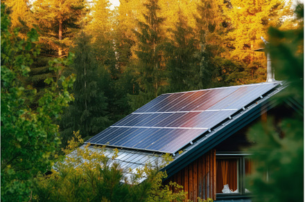 Solar panel forest. Generate Ai, an Industrial Photo by Ylivdesign