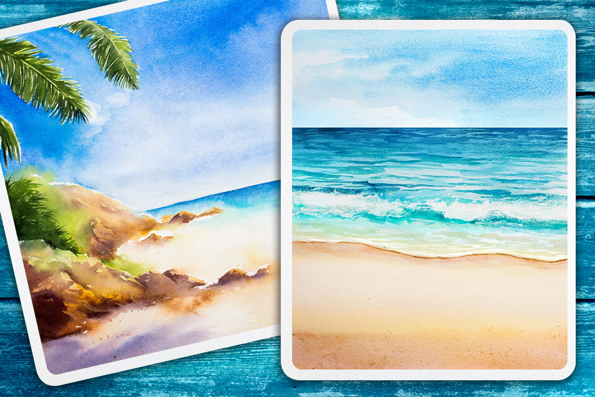Seascapes. Watercolor illustrations., an Illustration by AlexGreenArt (Photo 7 of 9)