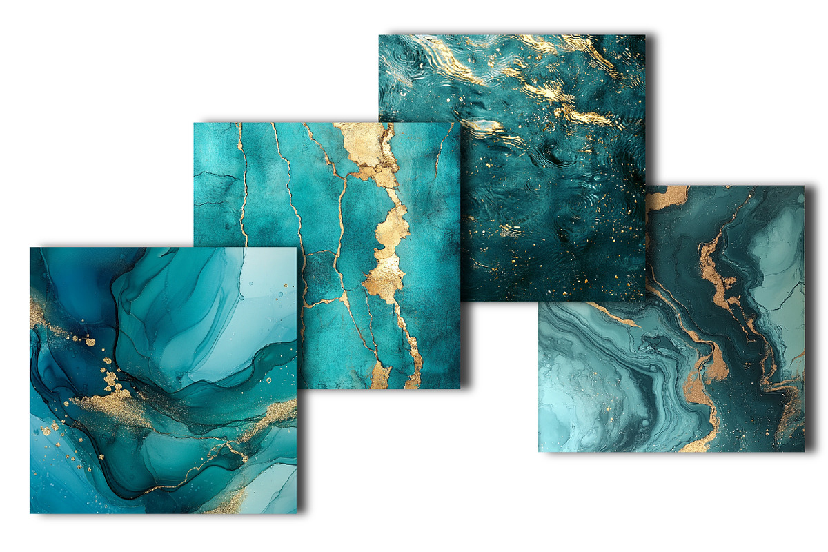 Teal and Gold Glitter Ink Textures, an Illustration by OK Design (Photo 2 of 3)