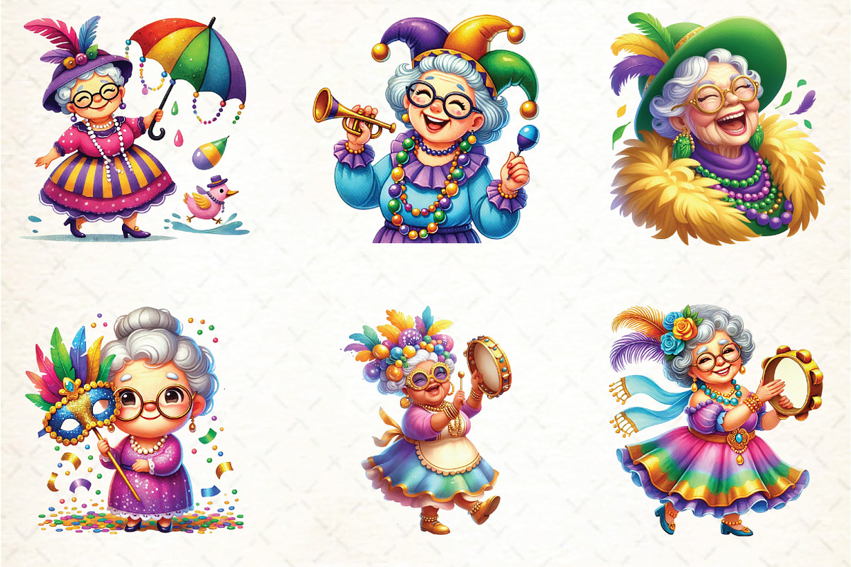 Mardi Gras Grandma Clipart Bundle, an Illustration by DreamCafeArt (Photo 3 of 3)