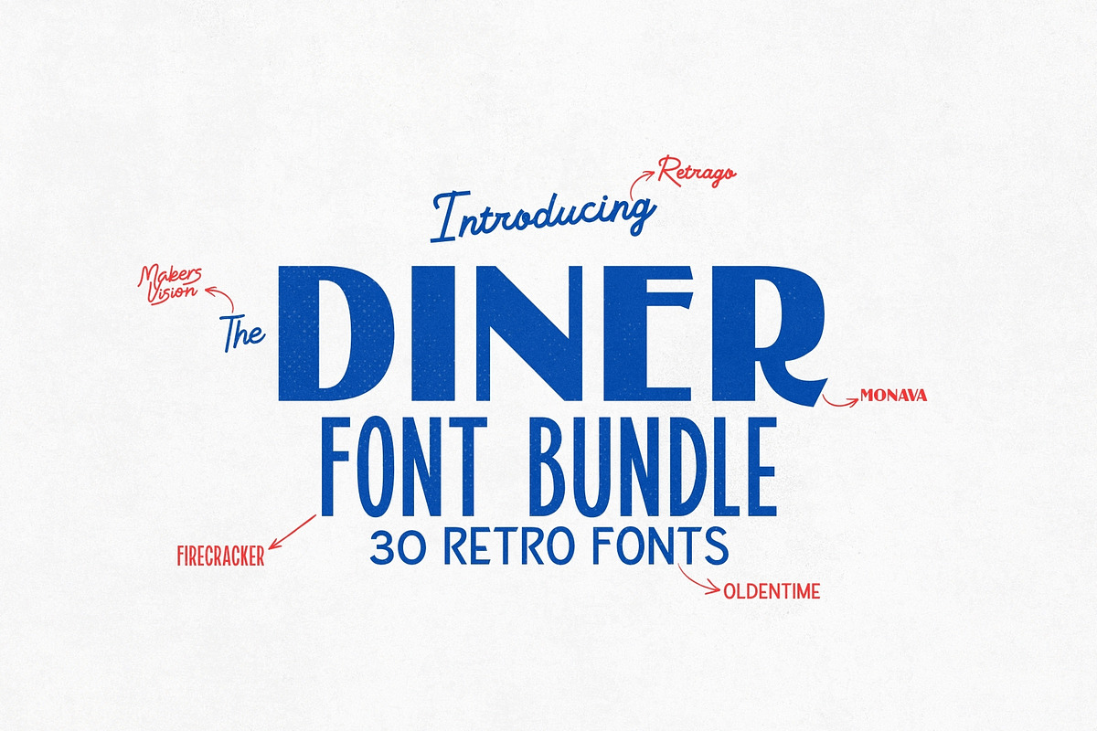 Diner Font Bundle - 30 Retro Fonts!, a Sans Serif Font by HipFonts (Photo 3 of 10)