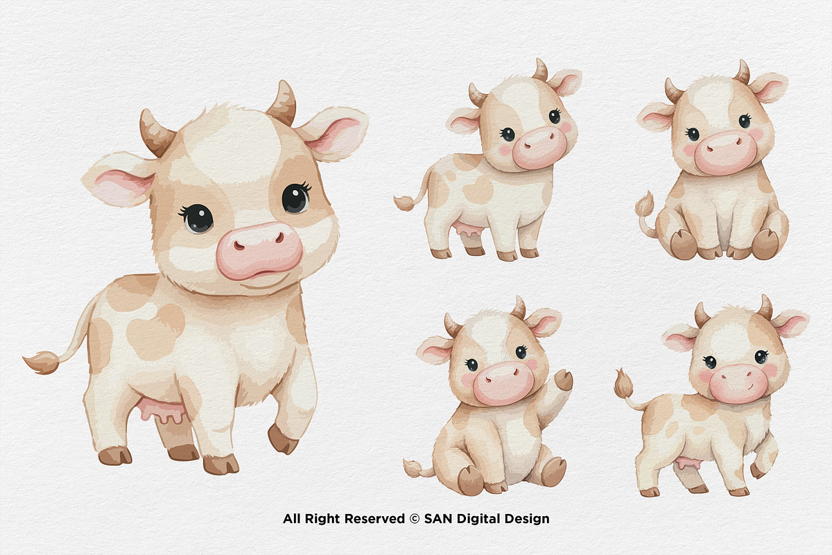 15 Bundle Watercolor Cow Kids Brown, an Animal Illustration by Morspective (Photo 5 of 8)