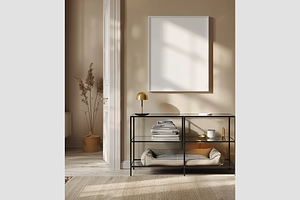 Frame Mockup in a Beige Room, an Architecture Photo by GFXCity