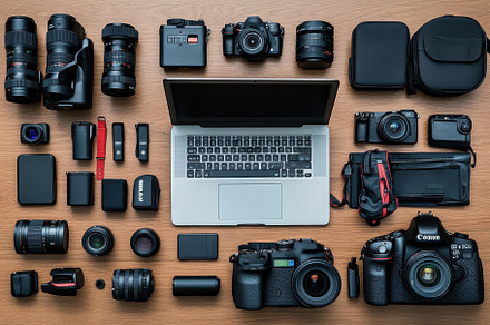 Various cameras, lenses, and other p, a Photo by Tanuart